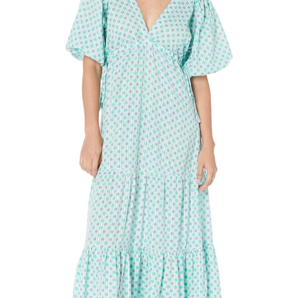 New Mango Light Blue Patterned Maxi Dress Sz 2